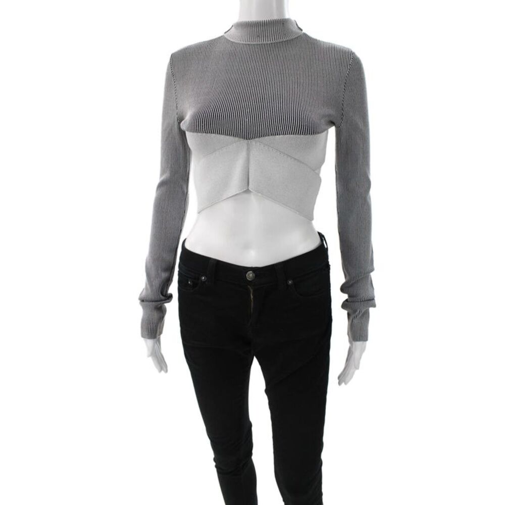 Dion Lee Women Cropped Mock Neck Long Sleeve Gray Top Designer Size 6